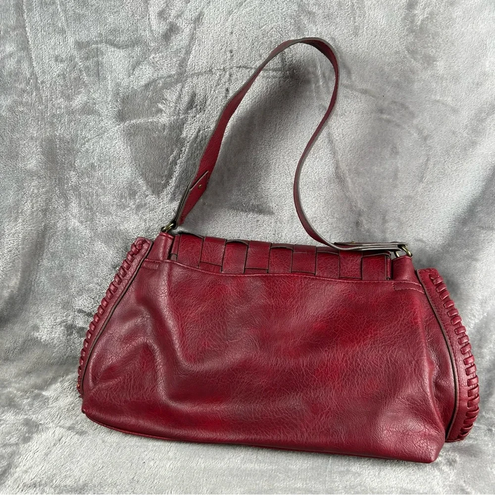 Y2K Style Red‎ Vegan Leather Shoulder Bag Woven Front Braided Seam Hobo Style